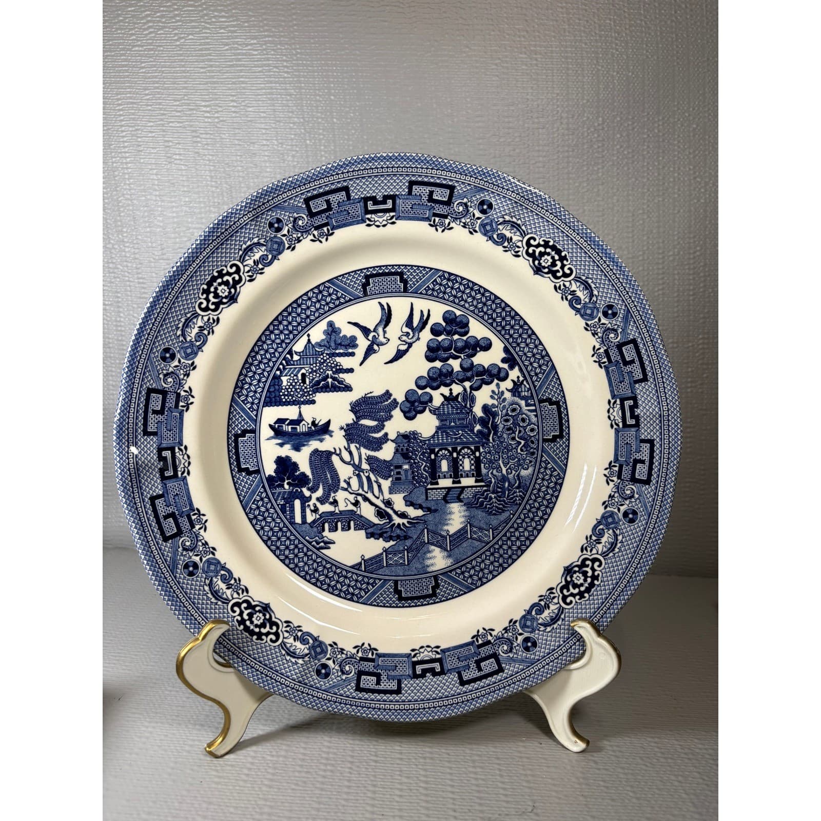 Set of 4 Legend British Heritage Earthenware Blue Willow Dinner Plates 10.5in