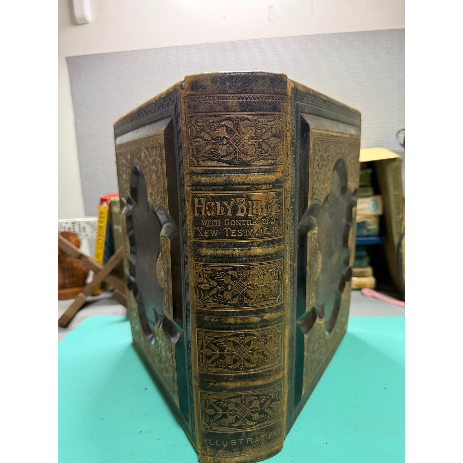 Antique 1873 Holy Bible National Publishing Co Leather Gilt Embossed
