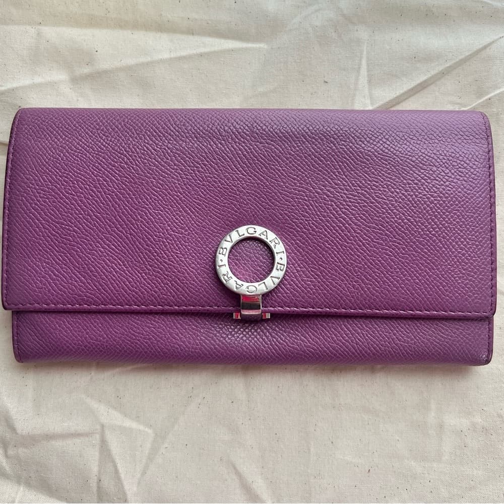 BVLGARI Bulgari Purple Lavender Saffiano Leather Continental Card Coin Wallet