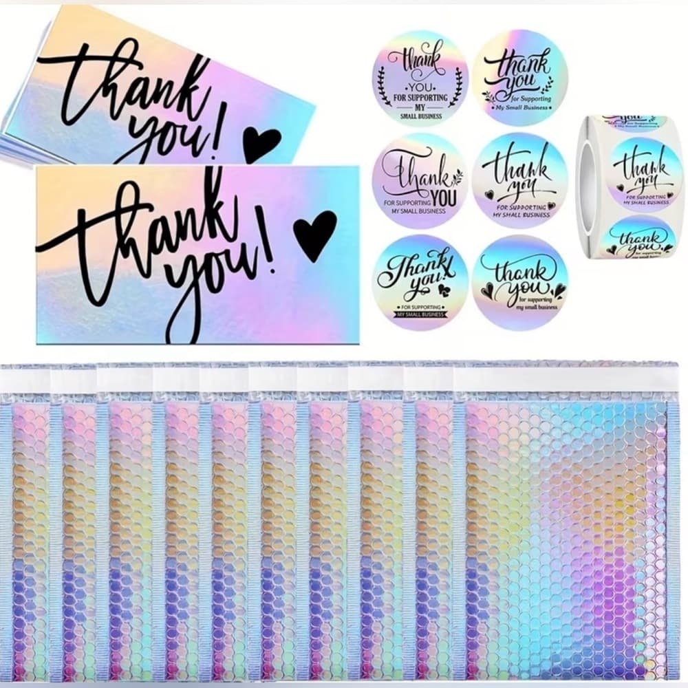 Small Business Holographic Thank You Shipping Bundle Card Stickers 560 pcs Lot