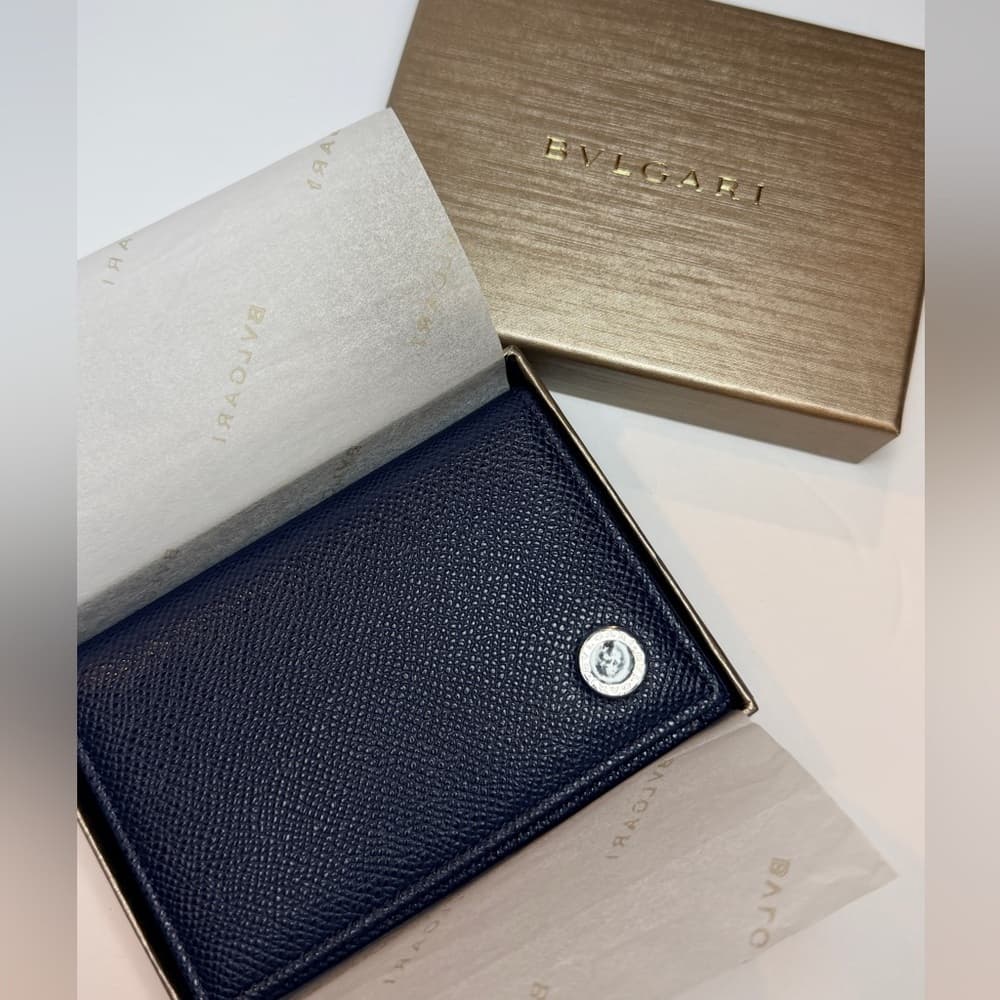 Bulgari BVLGARI Men's Denim Sapphire Grained Calf Leather Card Case Wallet NEW