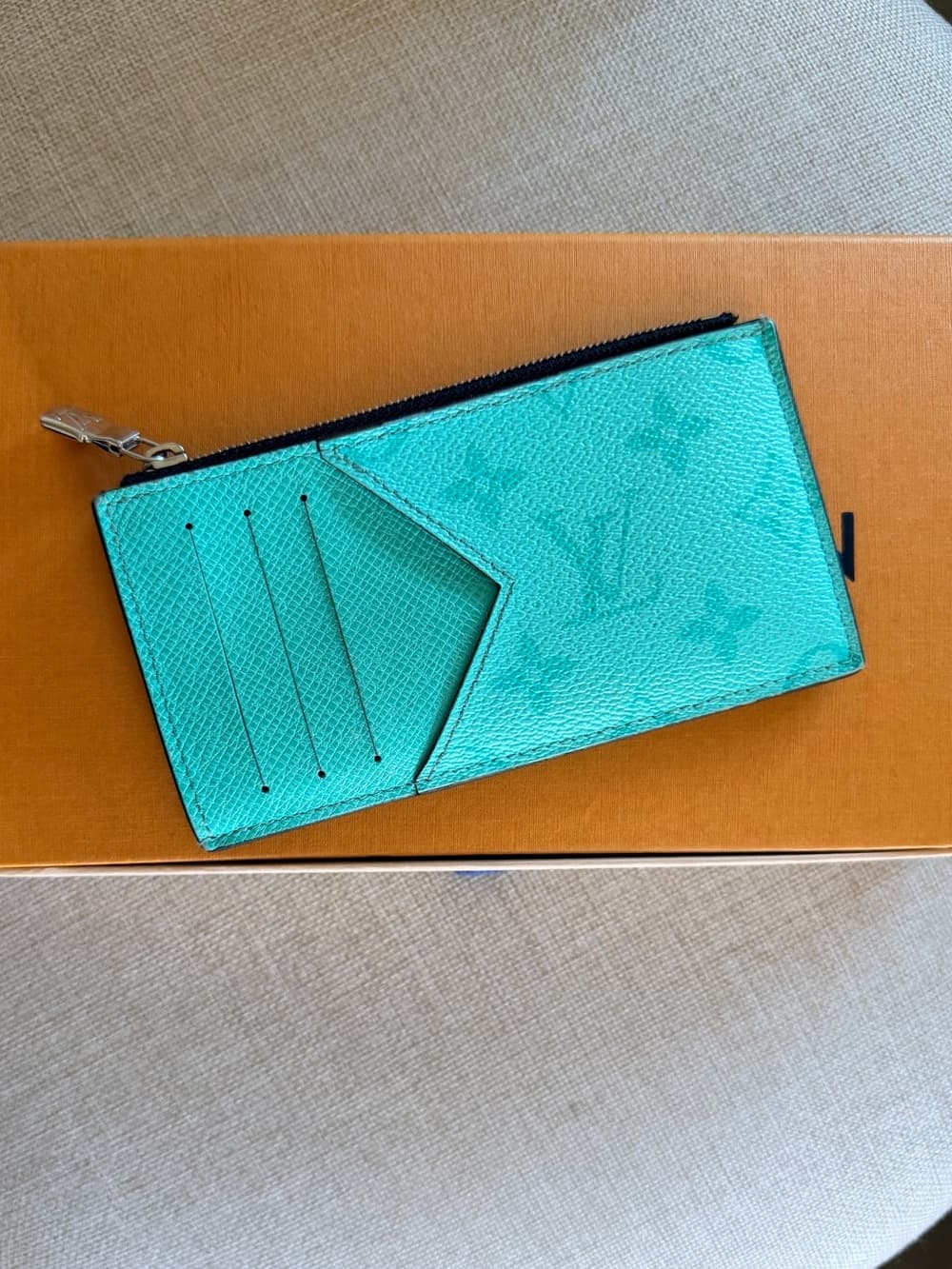 Louis Vuitton Taigarama Coin Card Holder Wallet Aqua Monogram HTF
