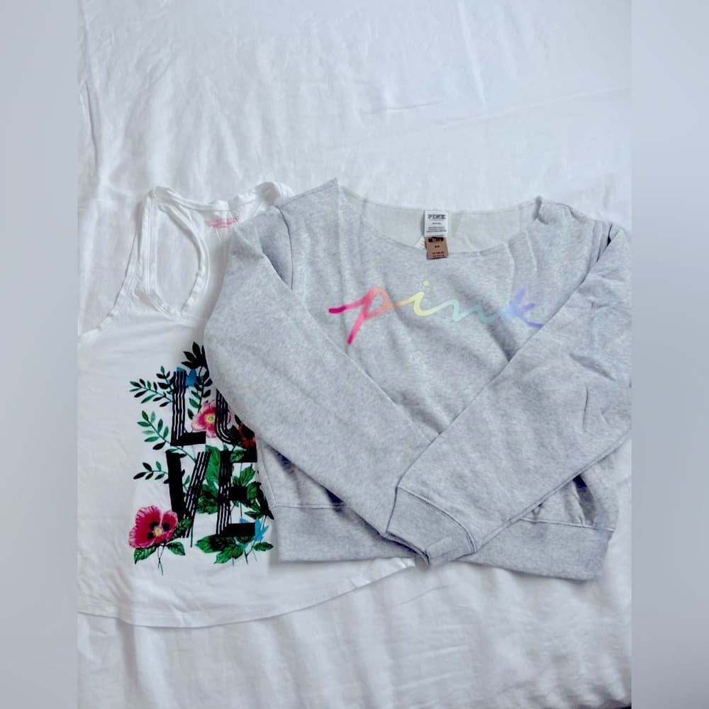 NEW 🛍️ Victoria’s Secret VS PINK Gray Off Shoulder Sweater & Tank Top Medium M