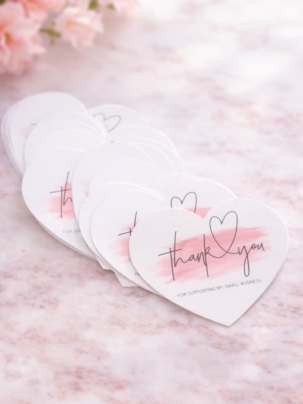 30 Heart Shape Pink Brushstroke Design Thank You Cards