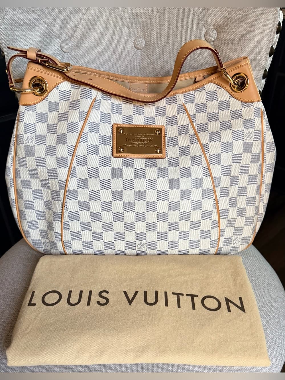 Louis Vuitton Galliera PM Damier Azur Shoulder Hobo Tote Hand Bag w Dust Bag 🤩