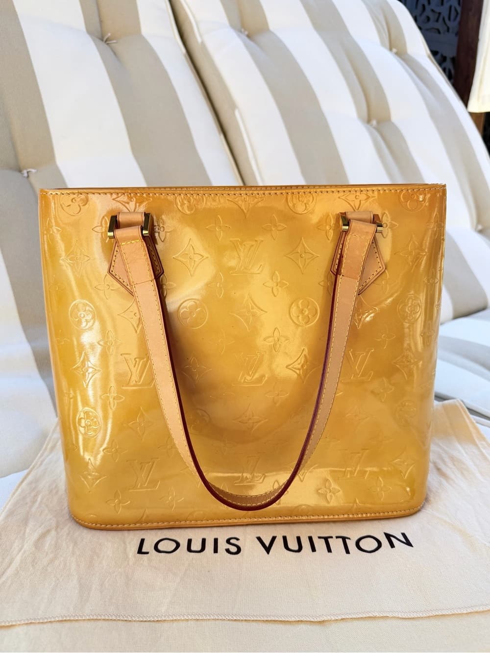 Louis Vuitton Vernis Houston Tote Bag Monogram Vernis Yellow Patent Leather