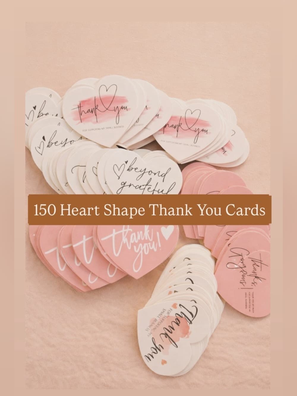 150 Thank You Heart Cards β 5 Beautiful Designs Best Value Bulk Set π