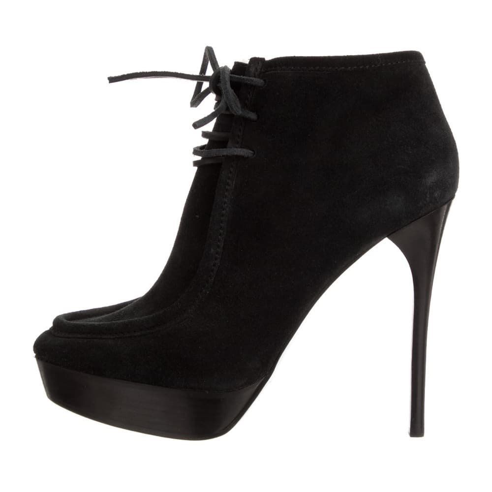 NEW BURBERRY PRORSUM Black suede leather laceup shearling heel booties EU 40