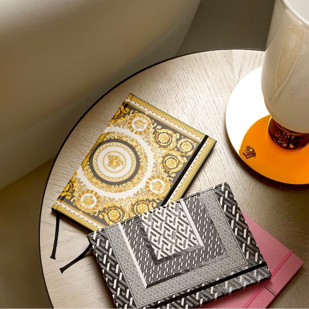 NEW VERSACE Signature Graphic Greca Print Black & White Notebook Table Decor