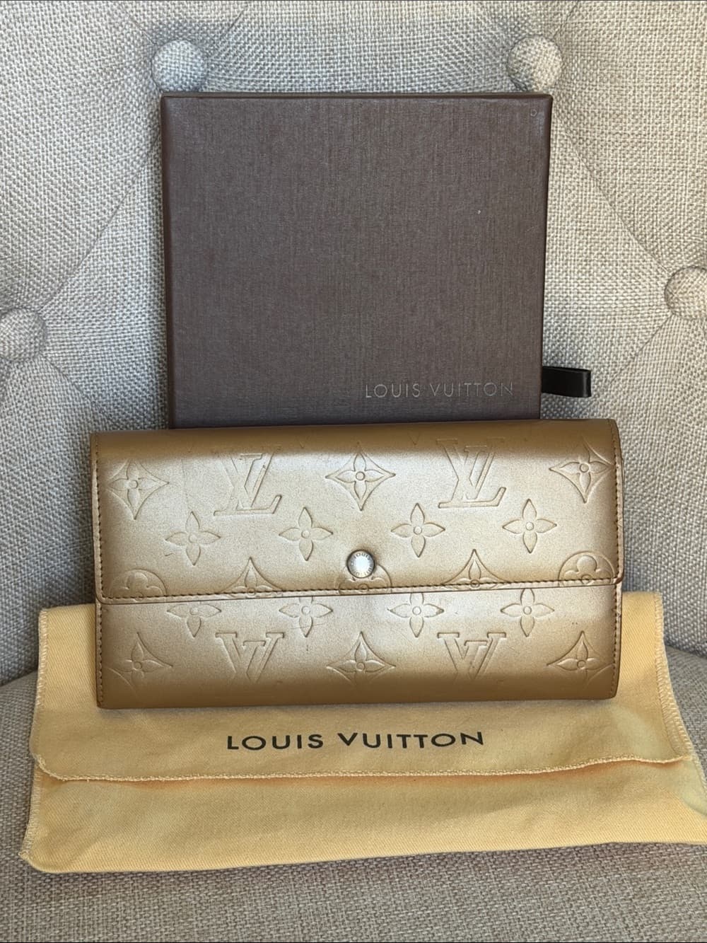 LOUIS VUITTON MONOGRAM MATTE Vernis BRONZE LONG WALLET Rare Finish w Box & Dusty