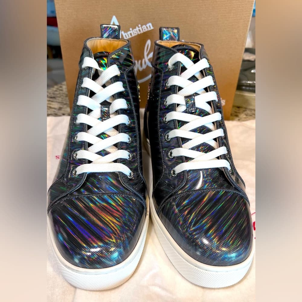 Christian Louboutin ORLATO HOLOGRAM Electro Iridescent Blue Gray Hi Top EU 42 9