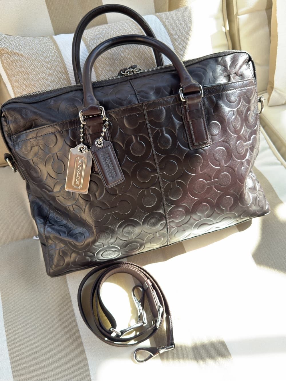 COACH Brown C Logo Stamped Leather Briefcase Laptop Business Shoulder Bag 70251