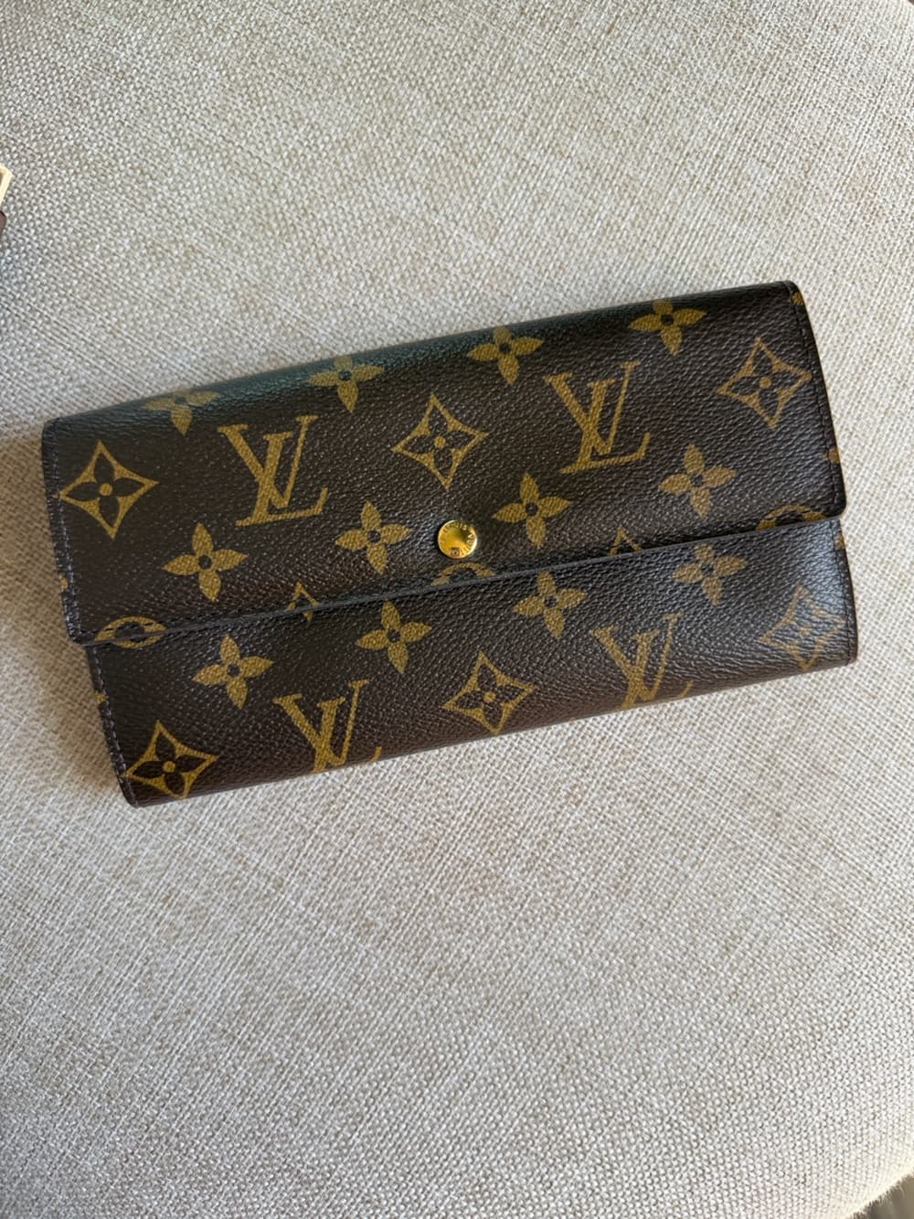 Louis Vuitton Monogram Sarah Long Bifold Card Snap Wallet Brown Canvas w/ Box