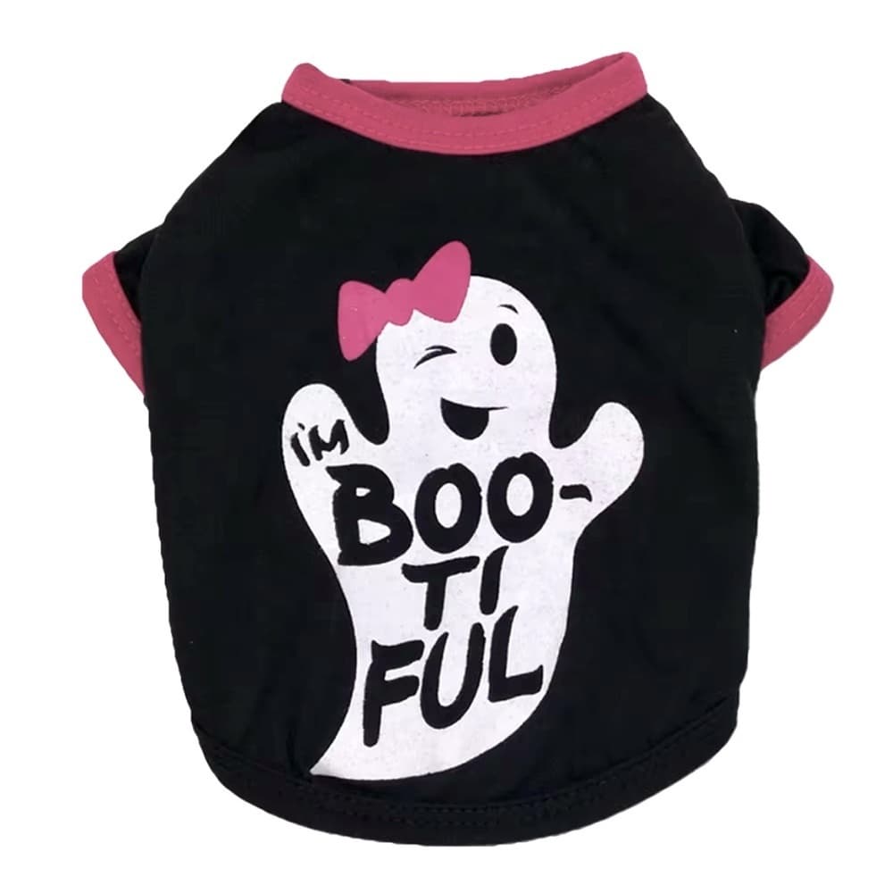 Boo tiful Dog Shirt BlackbHot Pink Trim White Ghost Pink Bow Halloween Spooky