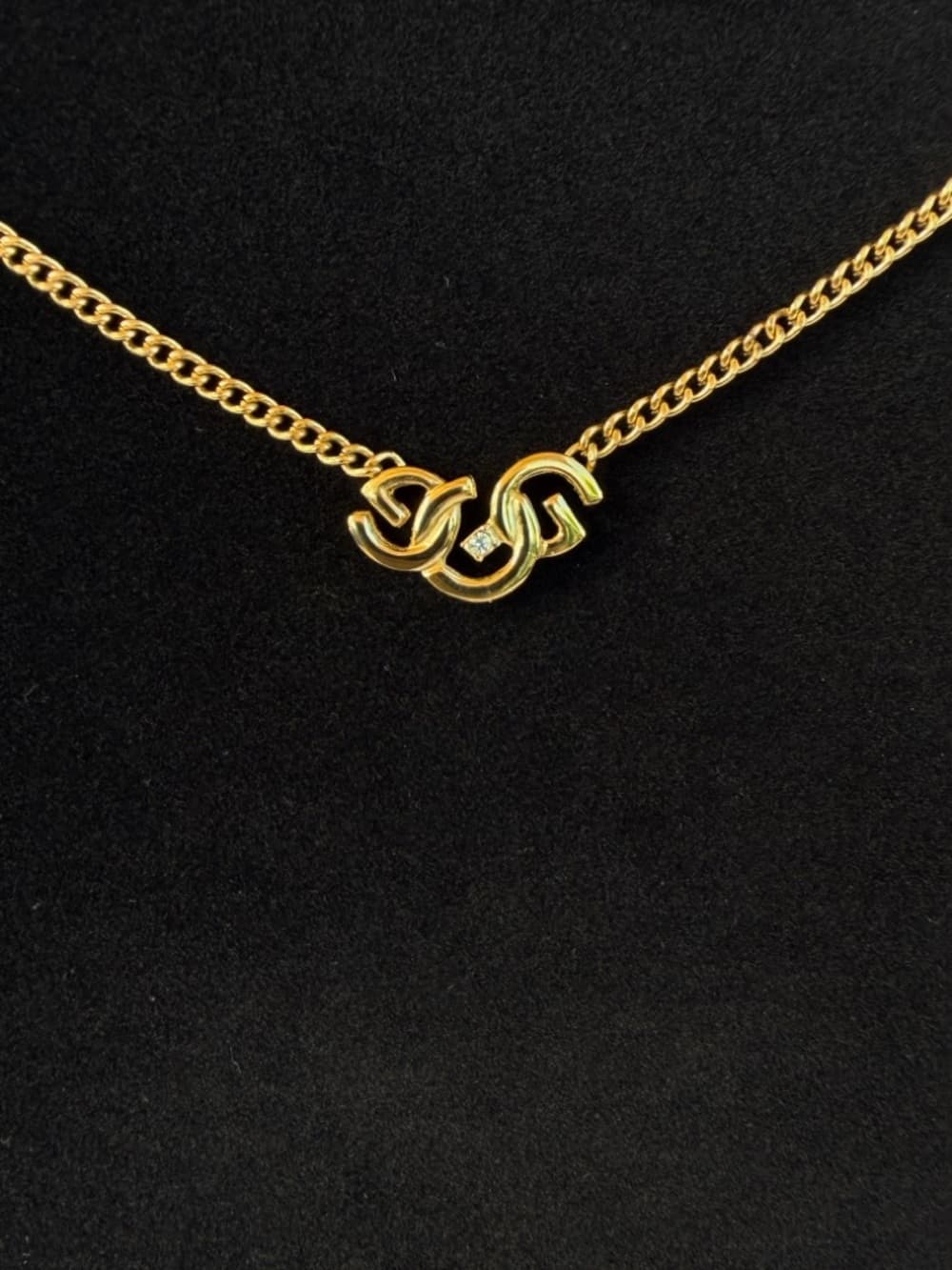 GIVENCHY Triple G Logo Crystal Pendant Chainlink 17 in Necklace Vintage