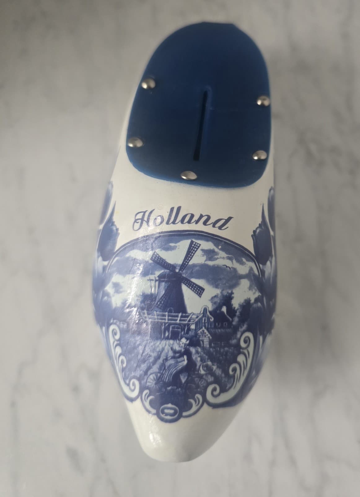 Delft Style Ceramic Clog Piggy Bank Holland Windmill Shoe Coin Box With Key