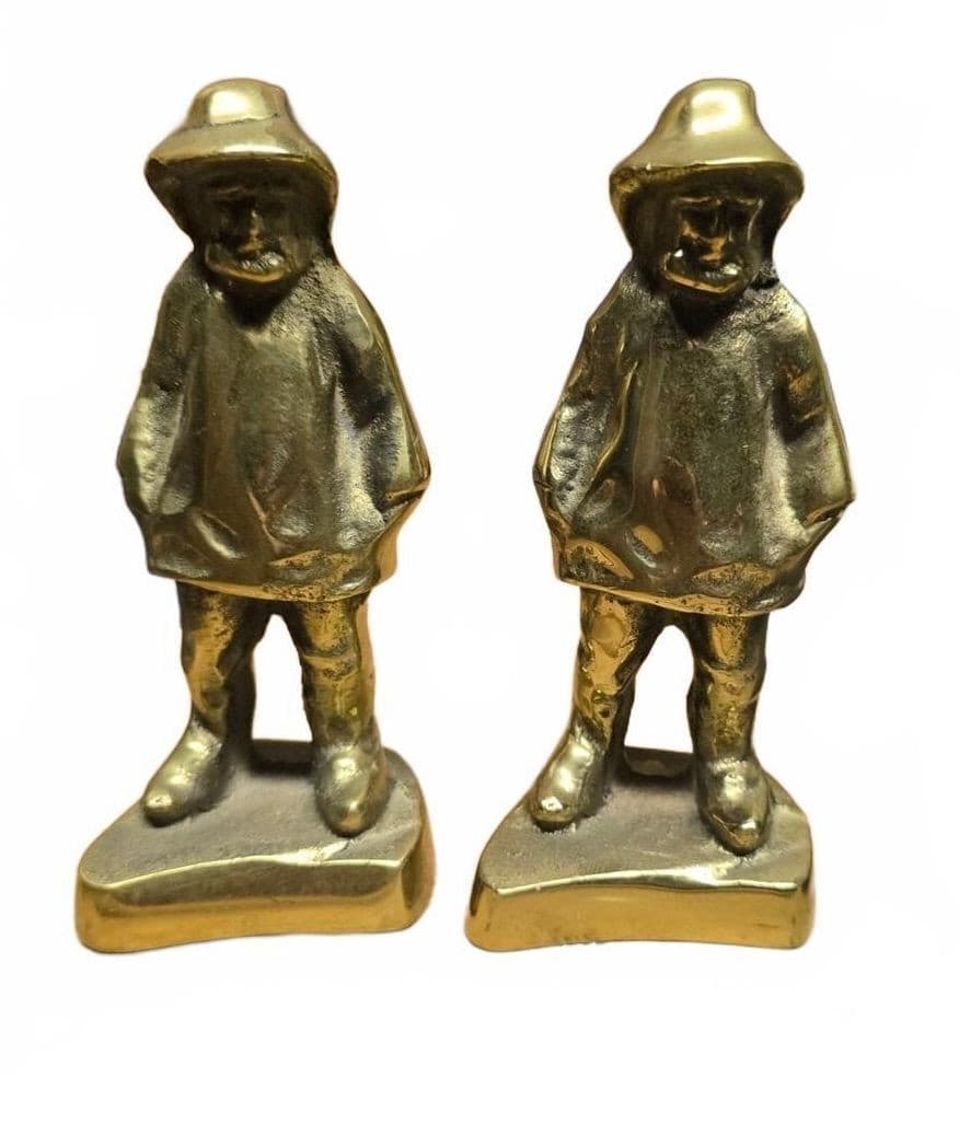 Vintage Peterson Brass Portland Maine Old Salt Fisherman Bookends Figurine Pair