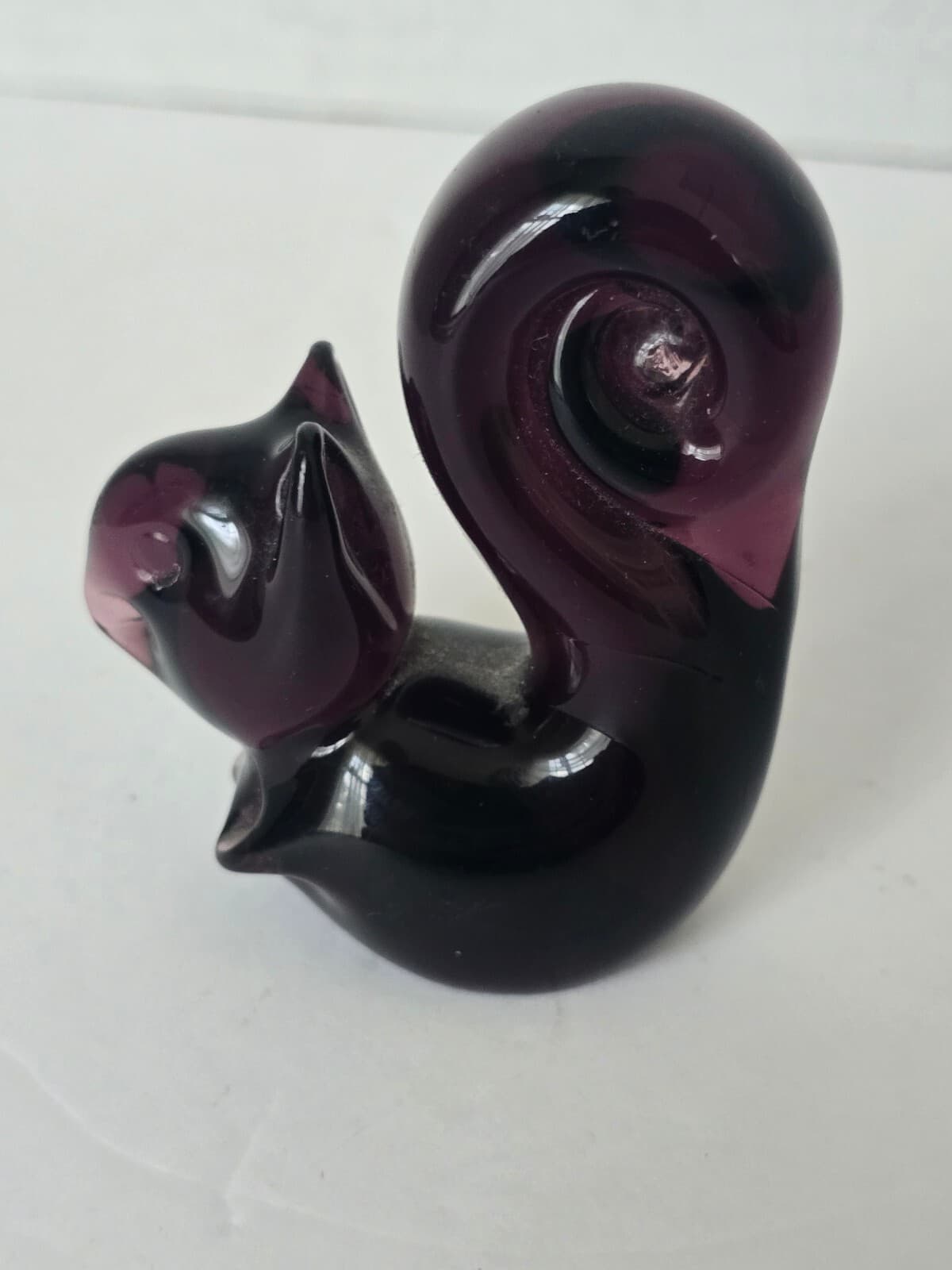 Vintage Amethyst Purple Glass Squirrel Figurine - Mid-Century Art Glass Woodland