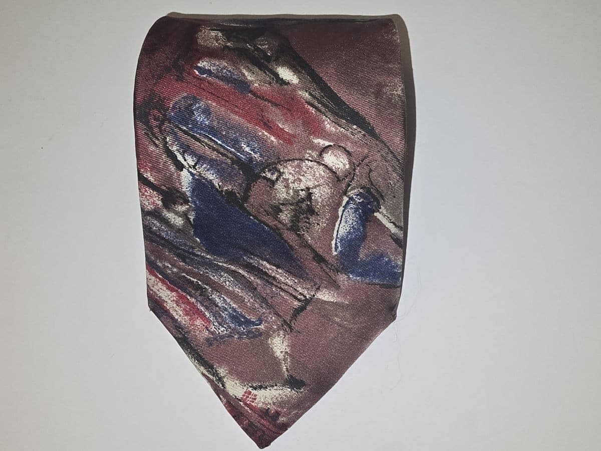 Vintage Mario Valentino Silk Tie Abstract Brushstroke Multicolor Mens Necktie