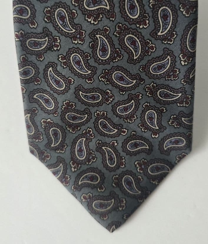 Vintage Mario Valentino Silk Tie Grey Charcoal Paisley Pattern Mens Necktie