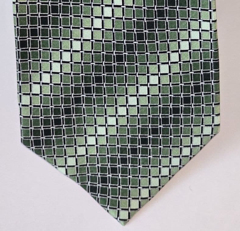 Vintage Stafford Performance Silk Green Grey Micro Grid Geometric Mens Necktie