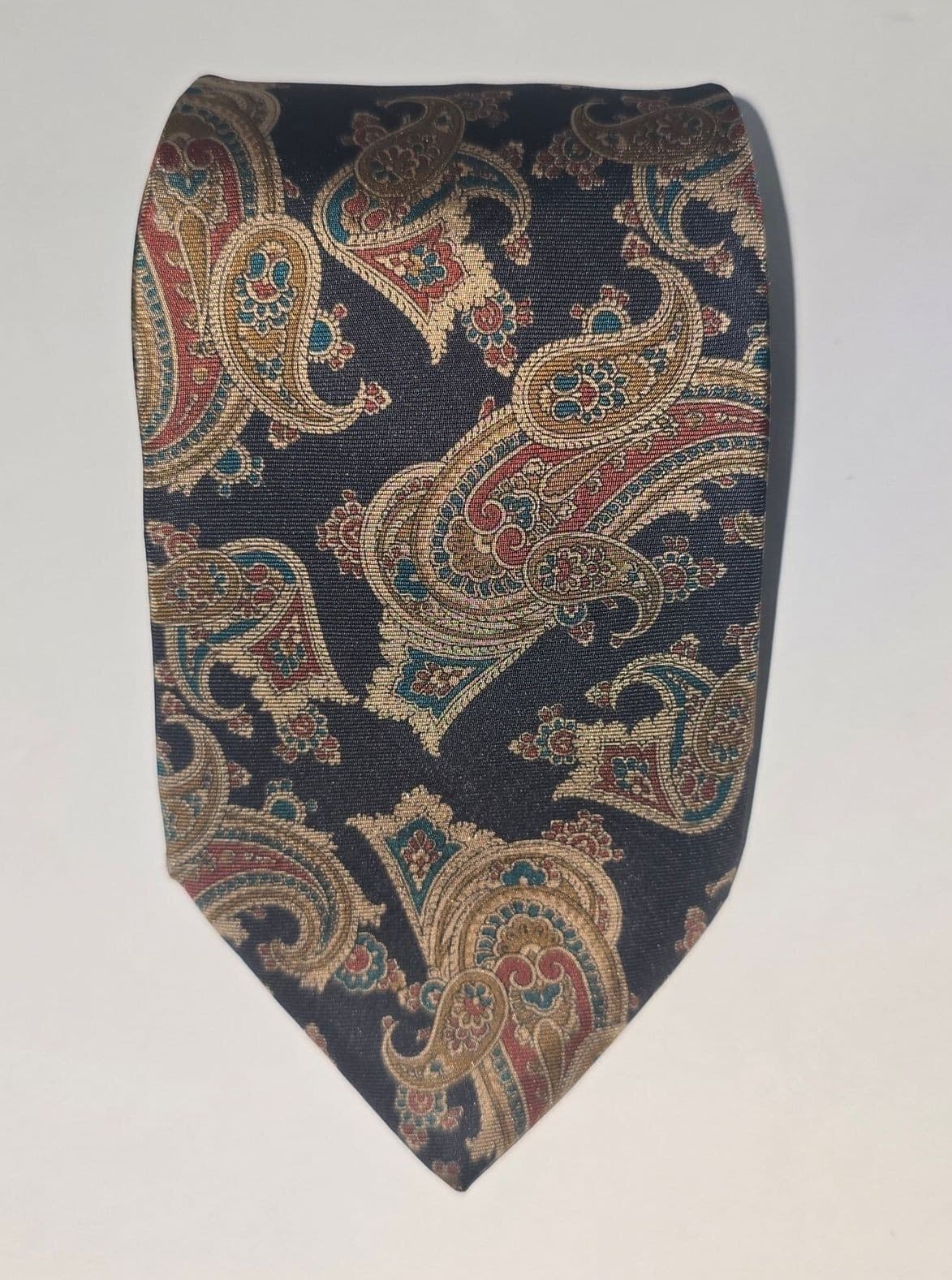 John Henry Mens Silk Tie Black Navy Gold Paisley Classic Vintage Pattern Necktie