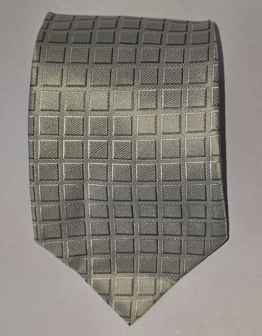 Vintage Pierre Cardin 100% Silk 90s Geometric Retro Tie Sage Green Grey 4" Wide