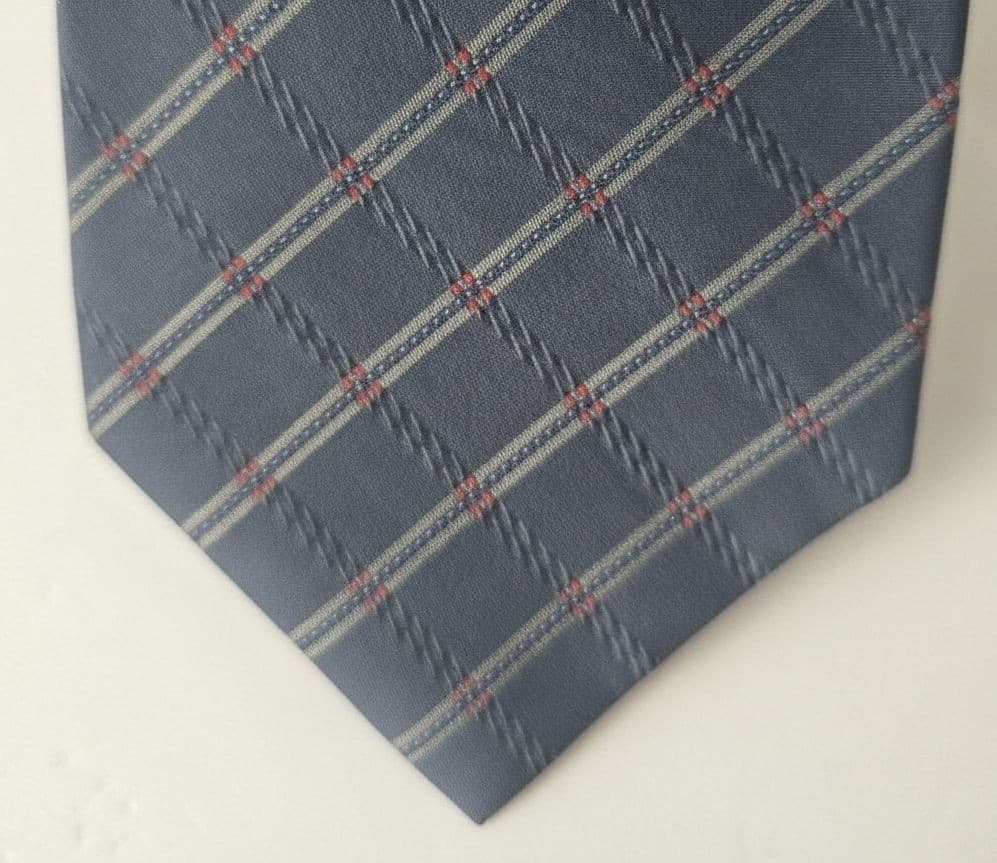 Vintage Milano Silk Tie Navy Blue Diagonal Repp Stripe Red Silver Mens Necktie