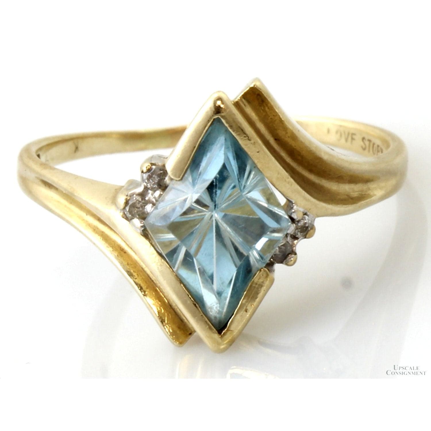 Vintage Love Story 14K Gold Fantasy-Cut Natural Aquamarine & Diamond Ring - Size 8.75
