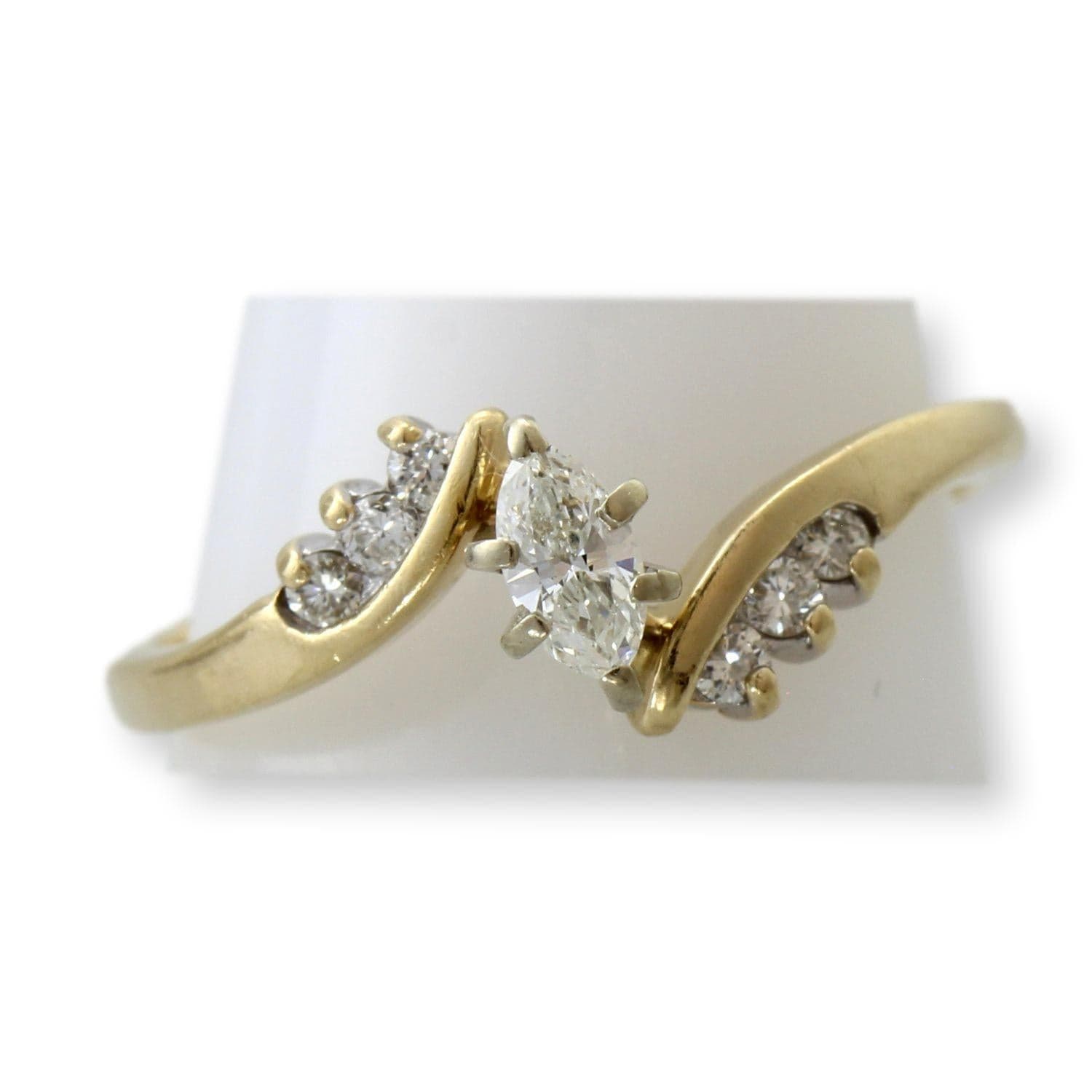 Vintage Crescent 14KP Gold Marquise Diamond Shadow Band | Estate Wedding Ring - Size 8.5