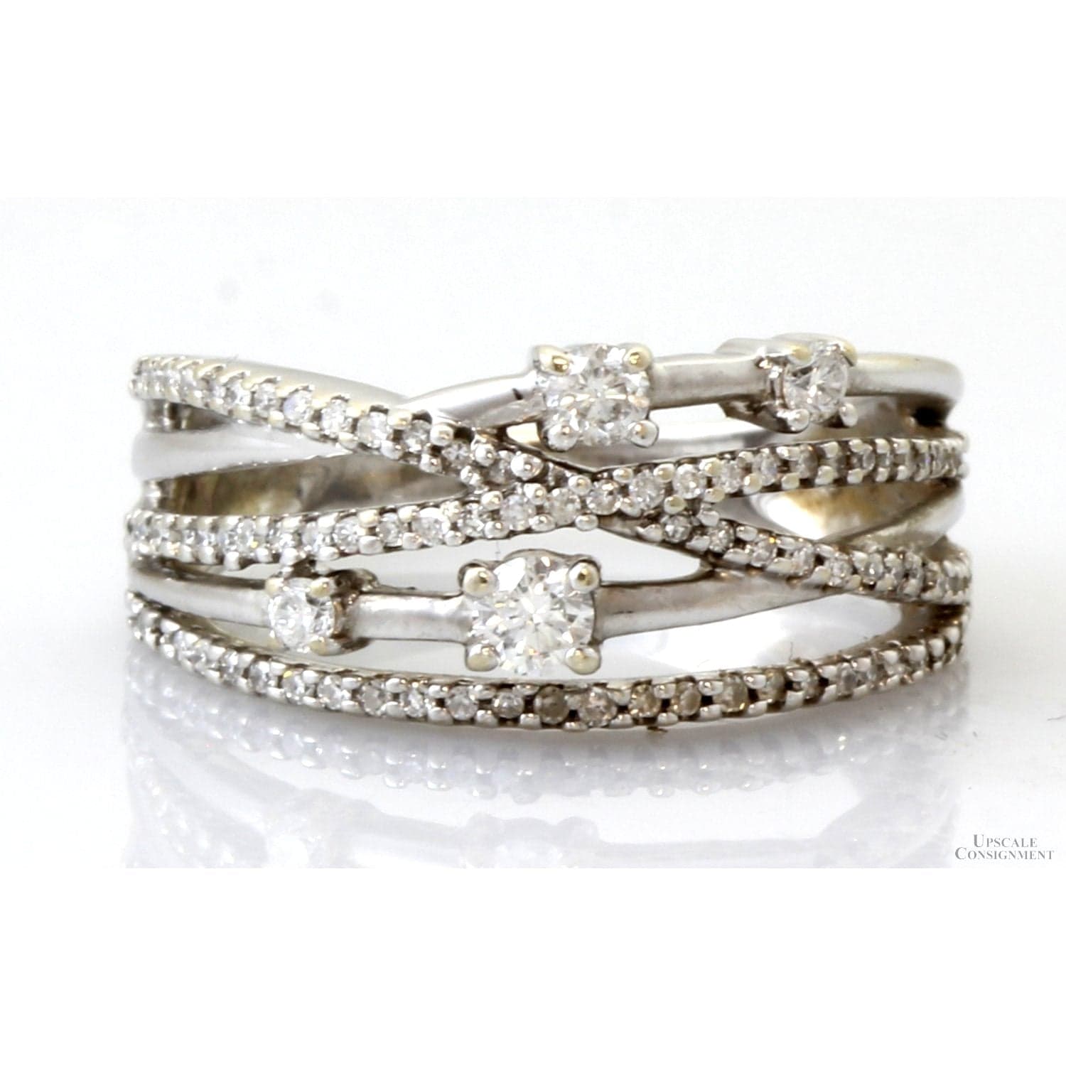 14K White Gold .70ctw Diamond Crossover Vintage Ring - Size 8.75