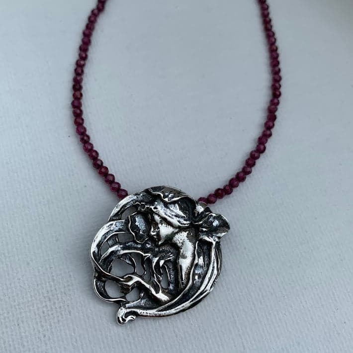Vintage Sterling Silver Art Nouveau Style Maiden Pendant | Mucha Inspired
