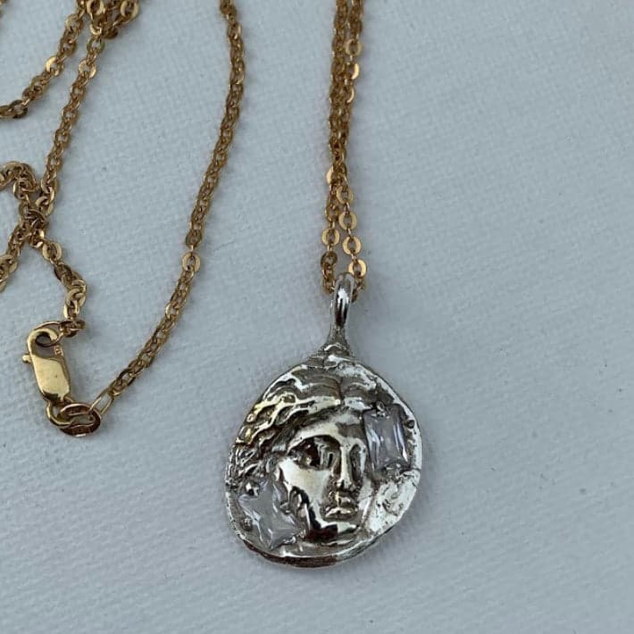 Handmade .999 Fine Silver Athena Greek Goddess Coin Pendant | CZ Accents