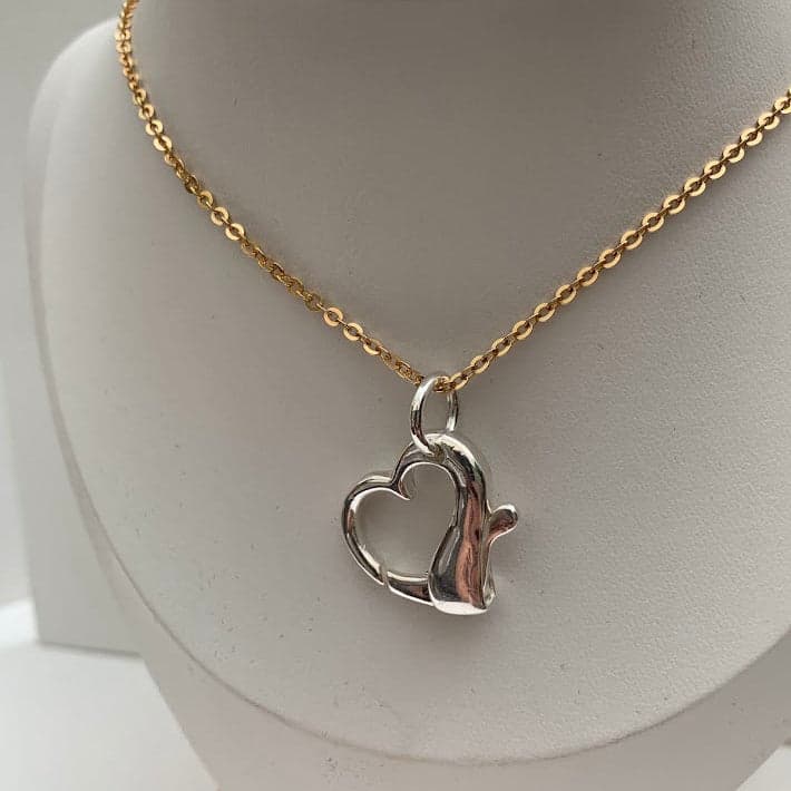 Sterling Silver Heart Charm Holder Pendant | Connector Clasp | Locking Enhancer