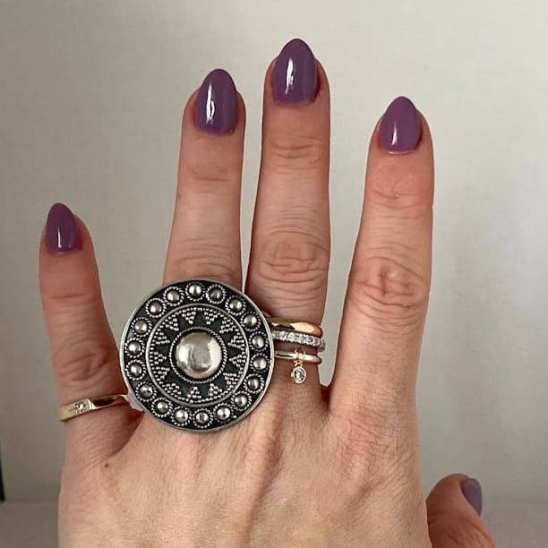 Vintage Silver Shield Ring from Paris, France