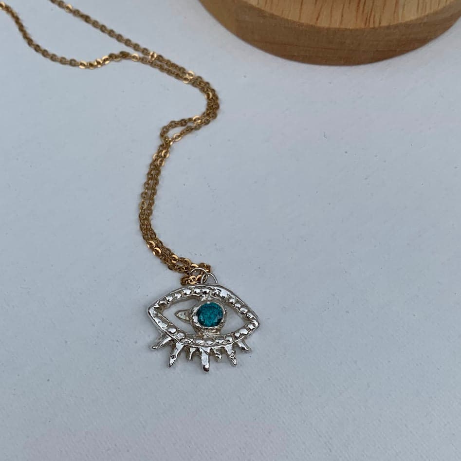 Handmade .999 Fine Silver Evil Eye Pendant | Blue CZ | Protective Symbol