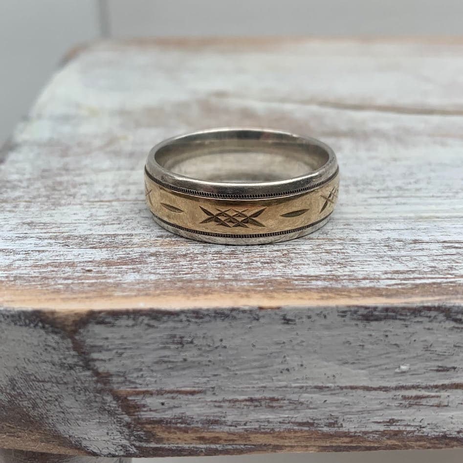 Vintage 10K Gold & Sterling Silver Band Ring | Size 12.75 | 10.75g