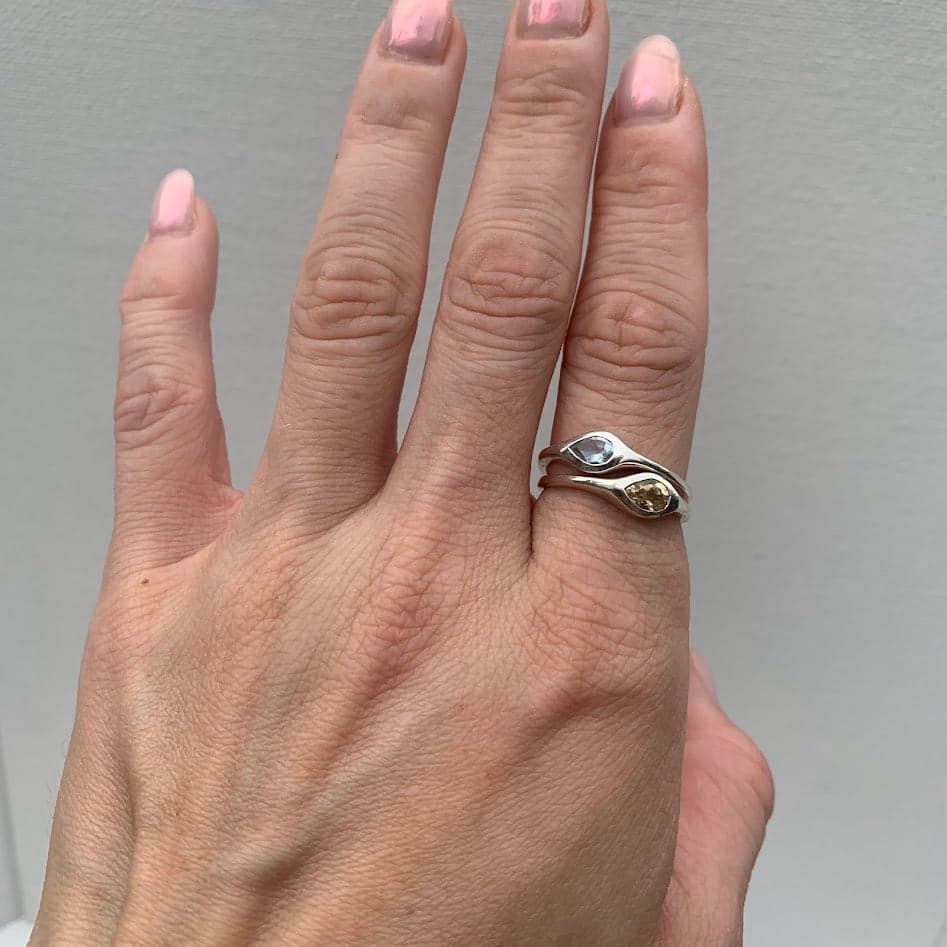 Sterling Silver Aquamarine & Citrine Stacking Ring Set Size 8