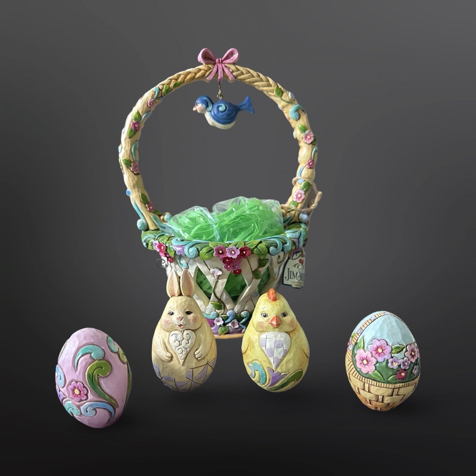 Jim Shore Heartwood Creek Basketful Of Surprises Set W/ Eggs 2012 #4031691