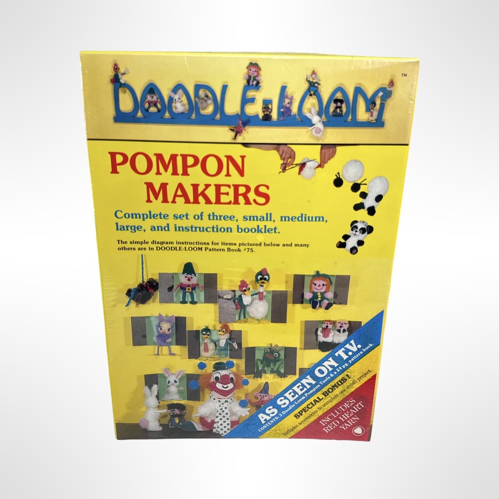 Vintage Doodle Loom Pompon Makers Kit NIP Includes 3 Tools & 24 Pg Pattern Book