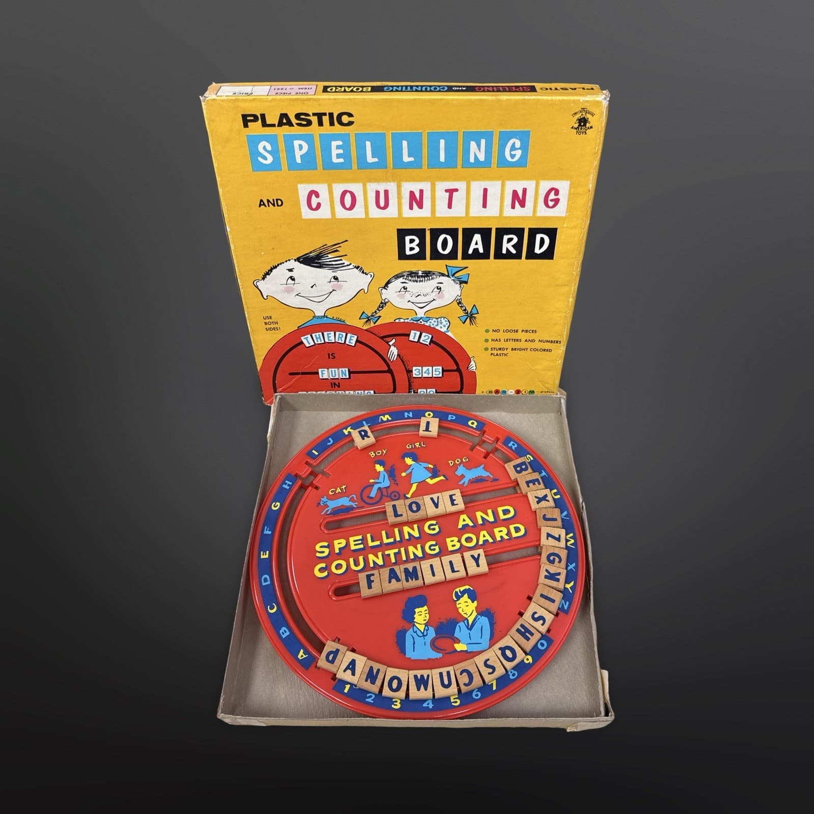 BAR-ZIM Spelling and Counting Board with Wooden Tiles Vintage Learning Toy Game