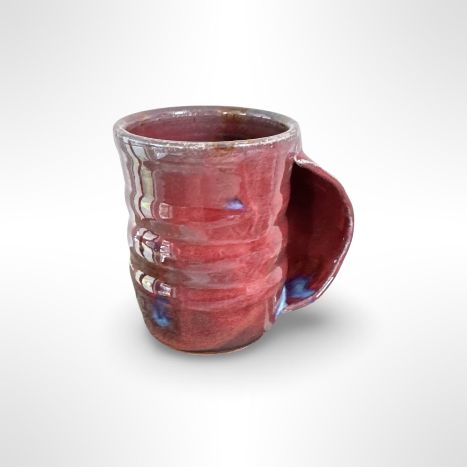 Hand Thrown Studio Art Pottery Drip Glaze Mug Hidden Handle Red Artist Signed