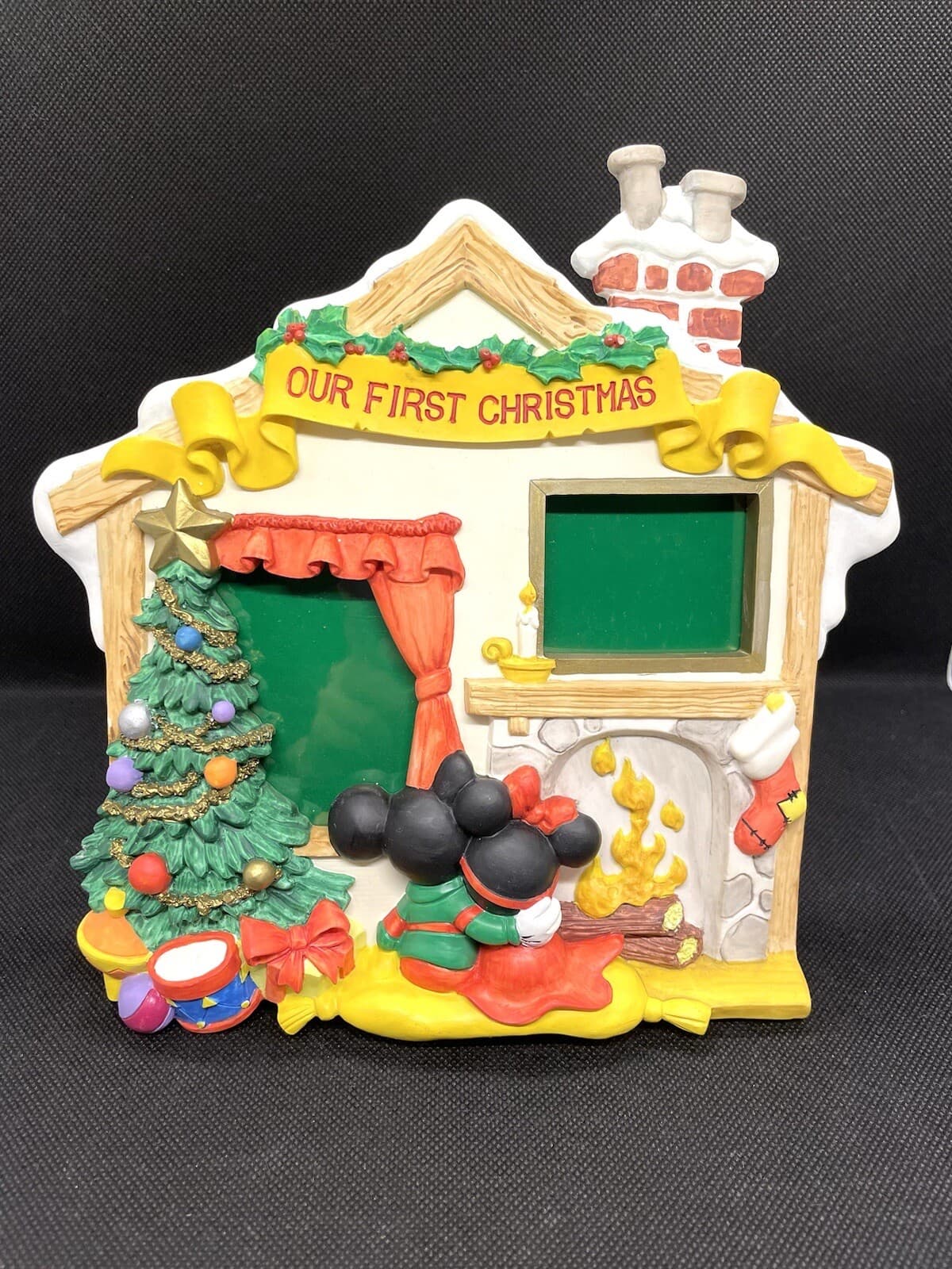 RARE Disney Mickey Minnie 3D Resin Picture Frame Our First Christmas Vintage HTF