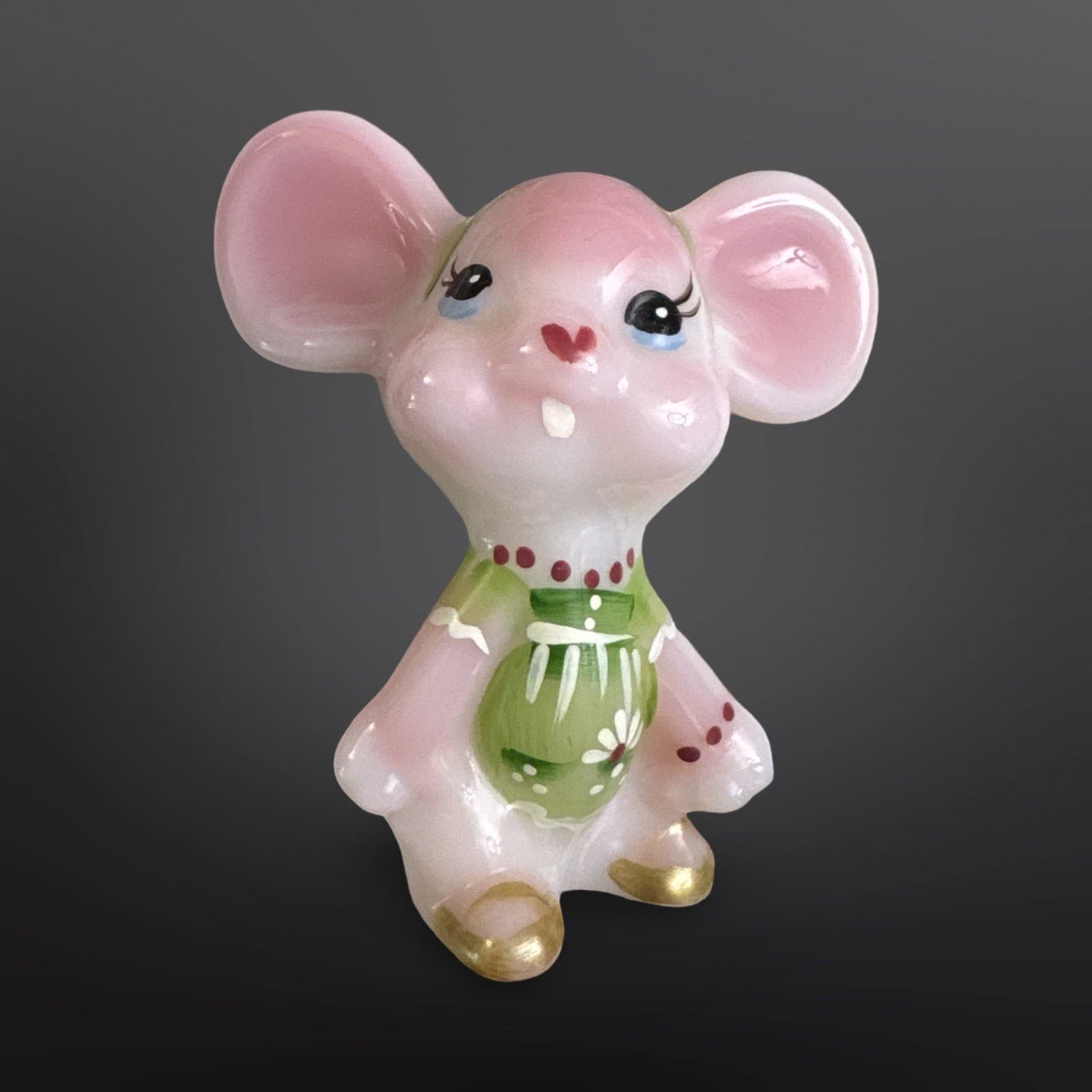 Fenton Glass Hand Painted Rosalene Mouse Figurine Signed S. Stephens