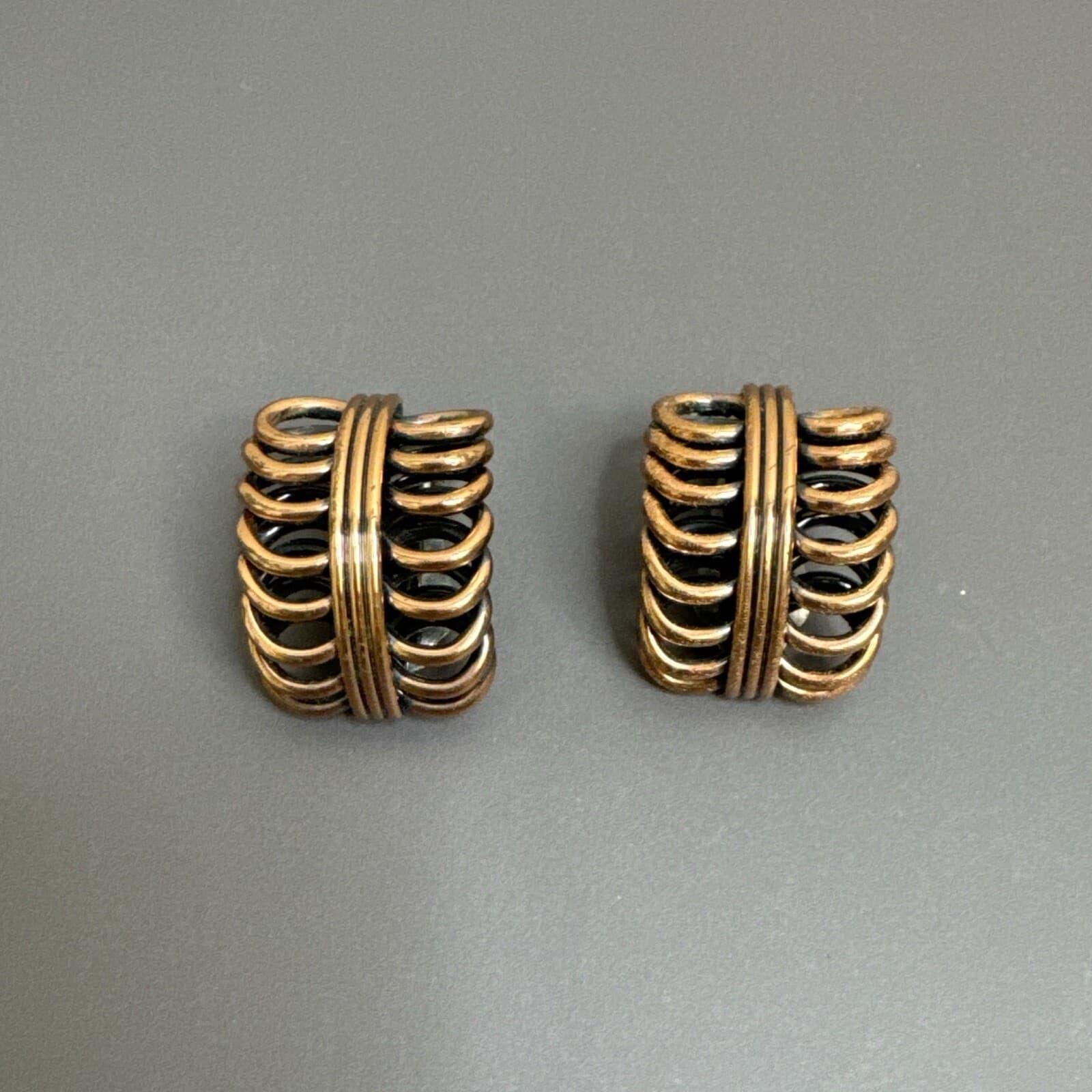 Vintage 1950's Renoir Copper Double Coil Clip On Earrings 1" X 3/4" 20 gm