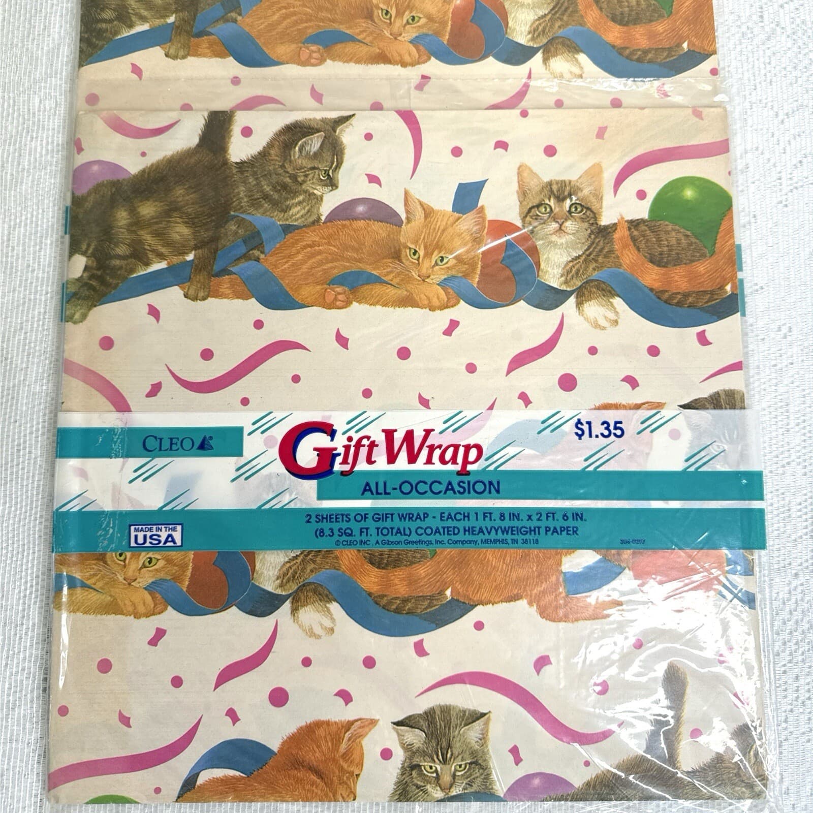 Vintage CLEO Gift Wrap Wrapping Paper 2 Sheets All Occasion Cats NOS