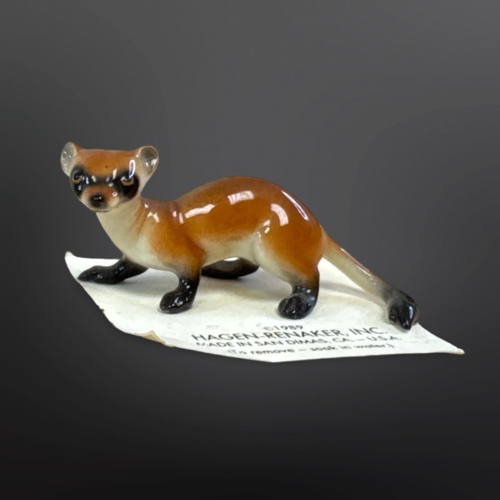 Retired Hagen Renaker Black Footed Ferret On Card 1989 HTF
