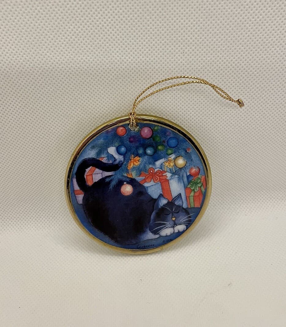 Barbara Lavallee Christmas Ornament Cat from Artists Original Watercolor Alaska