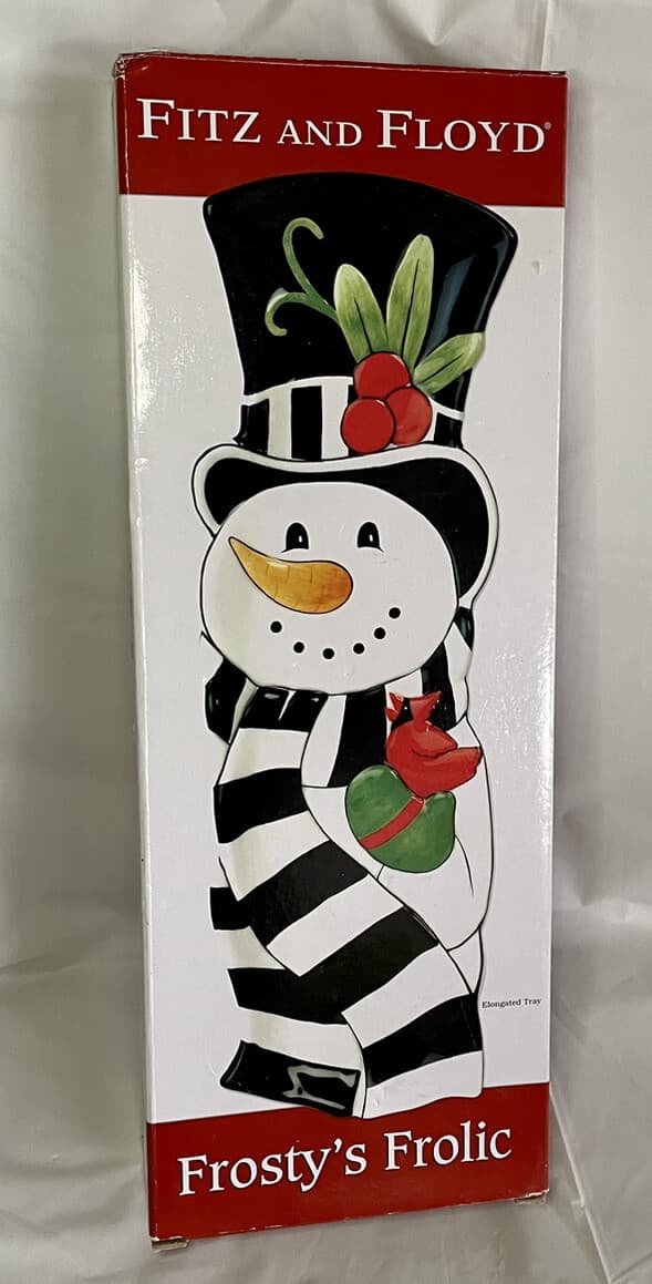 2010 Fitz and Floyd Frosty’s Frolic Christmas Snowman Elongated Serving Tray