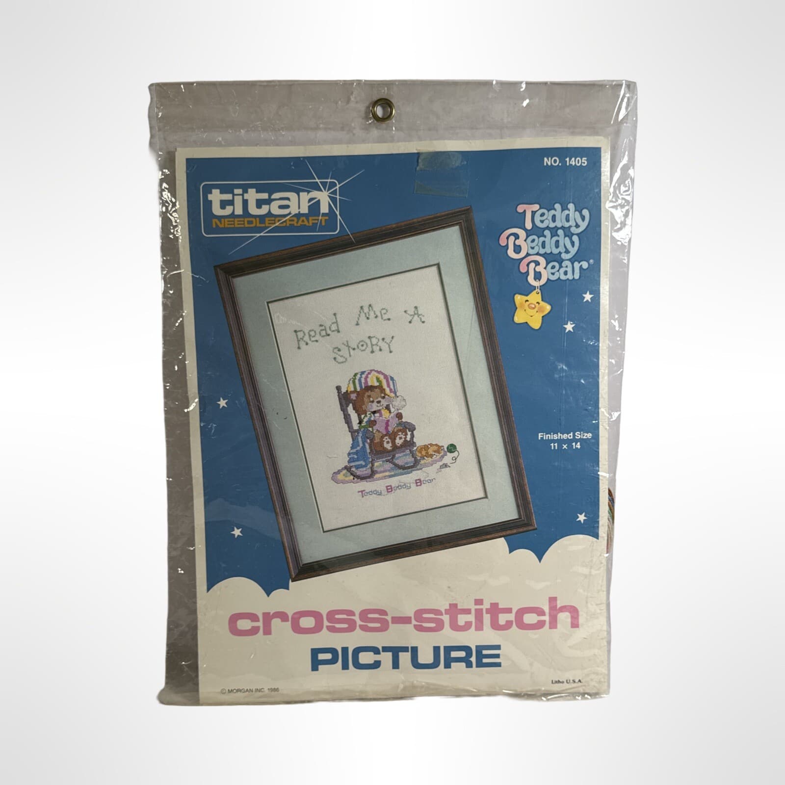 Read Me A Story 1986 Teddy Beddy Bear Cross Stitch Picture 11"X14" Needlecraft